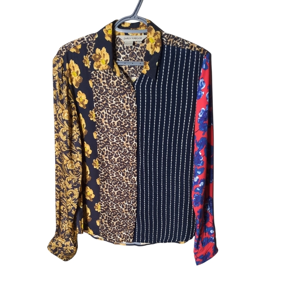 DHRUV KAPOOR Anthropologie Floral Animal Print Mixed Print Blouse‎ Size XS